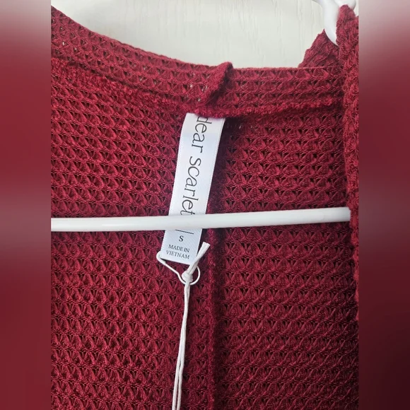 Dear Scarlett Long Waffle Knit Hooded Cardigan - Deep Wine Red Size Small Nwt - Picture 2 of 3